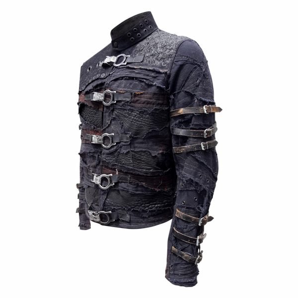 Leather Canvas Jacket Black Mens Distressed Fraktur Mark II - Image 3